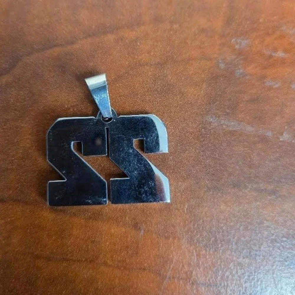 Silver Tone Number 22 Soccer Ball Pattern Pendant Athletic Charm Black Enamel